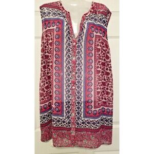 Susan Graver Top Size 1XP Floral Bohemian Sleeveless Sheer V-Neck Flowy Oversize